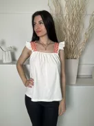 ÚJ Papaya (M) Fehér Hímzett Pántos, Fodros Vállú 100% Pamut Alapanyagú Felső