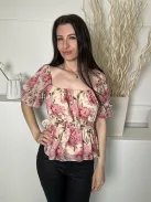 Boohoo (M) Világosbarna Rózsaszín Virágos, Gumírozott Vállú Hátul Nyitott, Fűzős Felső