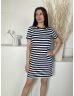   Joules (S) Fekete Fehér Csíkos, Kerek Nyakú 100% Pamut Alapanyagú Ruha