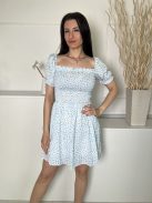 Cameo Rose (S) Világoskék Fehér Virágos, Felül Darázsolt Buggyos ujjú, Bélelt Ruha