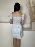 Cameo Rose (S) Világoskék Fehér Virágos, Felül Darázsolt Buggyos ujjú, Bélelt Ruha