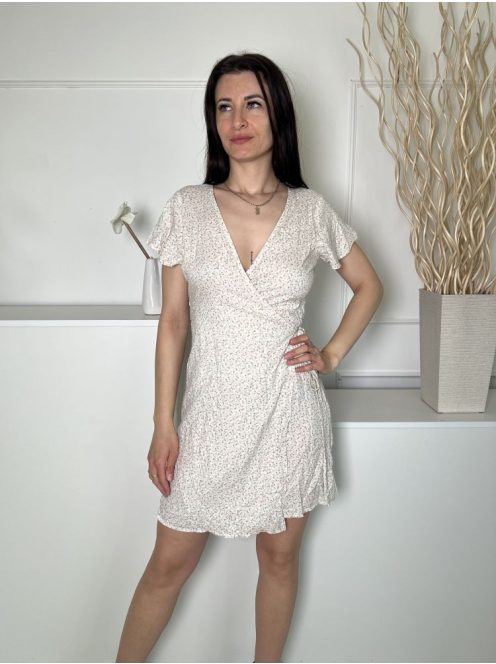 ÚJ Primark (S) Krémszínű Apró Virág Mintás, Átlapolt Oldalt Megkötős Ruha