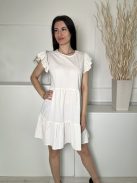 ÚJ Primark (S) Törtfehér Kerek Nyakú, Fodros Vállú és Aljú Lenge Fazonú Ruha