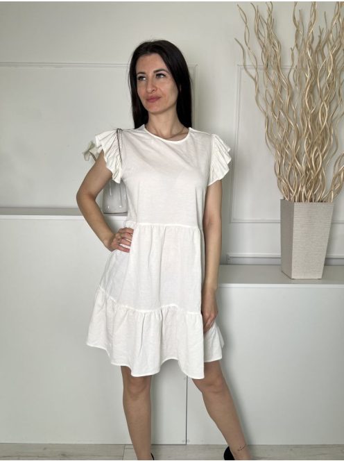 ÚJ Primark (S) Törtfehér Kerek Nyakú, Fodros Vállú és Aljú Lenge Fazonú Ruha