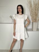 ÚJ Primark (S) Törtfehér Kerek Nyakú, Fodros Vállú és Aljú Lenge Fazonú Ruha