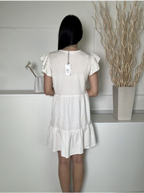 ÚJ Primark (S) Törtfehér Kerek Nyakú, Fodros Vállú és Aljú Lenge Fazonú Ruha