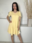 Vila (S) Sárga V Kivágású, Fodros Aljú Vállán Ráncolt, Lenge Fazonú Ruha