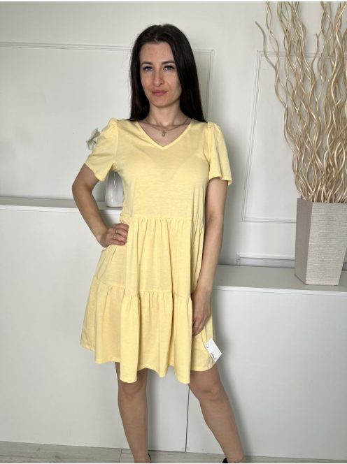 Vila (S) Sárga V Kivágású, Fodros Aljú Vállán Ráncolt, Lenge Fazonú Ruha