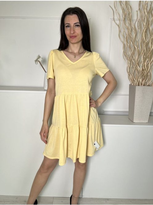 Vila (S) Sárga V Kivágású, Fodros Aljú Vállán Ráncolt, Lenge Fazonú Ruha