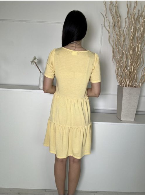 Vila (S) Sárga V Kivágású, Fodros Aljú Vállán Ráncolt, Lenge Fazonú Ruha