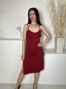 Boohoo (S) Piros Fekete Foltmintás, Oldalt Sliccelt Pántos Ruha