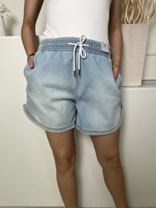   ÚJ TU (S) Világoskék Elől Összehúzható, Megkötős Zsebes, Farmer Rövidnadrág