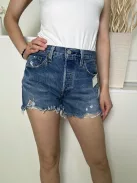 Levis (S) Kék Elől Gombos, Zsebes Szaggatott, Rojtos Aljú, Farmer Rövidnadrág