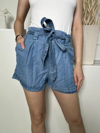   SuperDry (S) Kék Elől Gombos, Derékban Megkötős Zsebes, Vékony Anyagú, Farmer Rövidnadrág