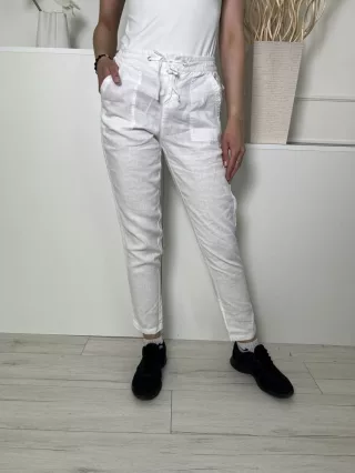   Joules (S) Fehér Elől Összehúzható, Megkötős Zsebes, Enyhén Áttetsző, 100% Len Alapanyagú Nadrág