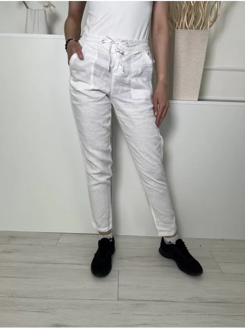 Joules (S) Fehér Elől Összehúzható, Megkötős Zsebes, Enyhén Áttetsző, 100% Len Alapanyagú Nadrág