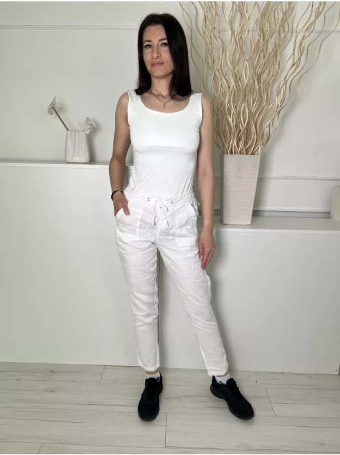 Joules (S) Fehér Elől Összehúzható, Megkötős Zsebes, Enyhén Áttetsző, 100% Len Alapanyagú Nadrág