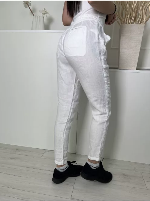 Joules (S) Fehér Elől Összehúzható, Megkötős Zsebes, Enyhén Áttetsző, 100% Len Alapanyagú Nadrág