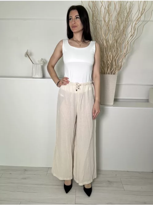 ÚJ Primark (S) Drapp Elől Összehúzható, Megkötős 90% Pamut és 10% Len Alapanyagú, Enyhén Áttetsző Nadrág