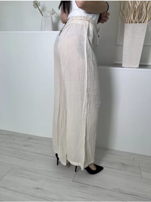 ÚJ Primark (S) Drapp Elől Összehúzható, Megkötős 90% Pamut és 10% Len Alapanyagú, Enyhén Áttetsző Nadrág