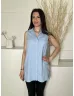   New Look (S) Világoskék Elől Végig Gombos, Mellnél Zsebes 55% Len Alapanyagú, Oldalt Sliccelt Felső