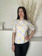 Primark (M) Fehér Sárga-Kék Mintás, Hátul Nyakban Gombos Hátul Megkötős Felső