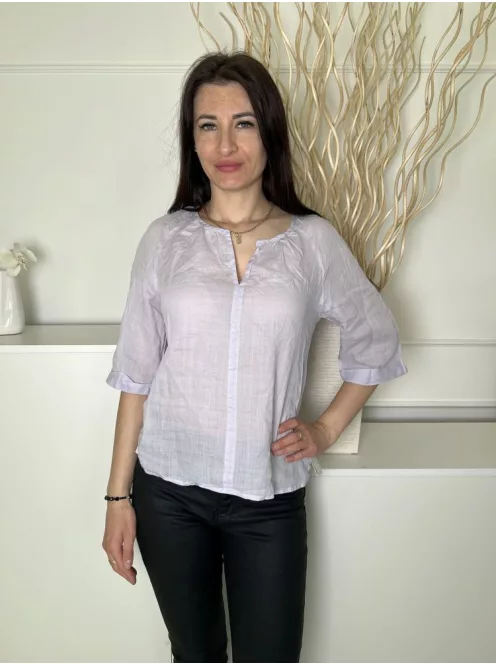 Luisa Cerano (M) Levendula V Kivágású, Kerekített Aljú Enyhén Áttetsző, Felvarrt Ujjvégű Felső