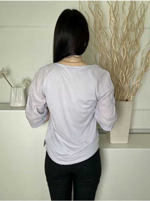 Luisa Cerano (M) Levendula V Kivágású, Kerekített Aljú Enyhén Áttetsző, Felvarrt Ujjvégű Felső