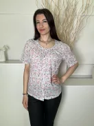 M&Co (S) Fehér Apró Színes Mintás, Elől Végig Gombos Kerek Nyakú, 100% Pamut Felső