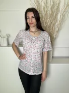 M&Co (S) Fehér Apró Színes Mintás, Elől Végig Gombos Kerek Nyakú, 100% Pamut Felső