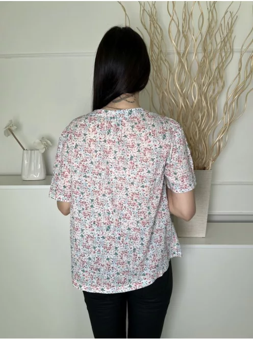 M&Co (S) Fehér Apró Színes Mintás, Elől Végig Gombos Kerek Nyakú, 100% Pamut Felső