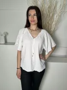 F&F (M) Fehér Anyagában Mintás, Nyakban Megköthető BőUjjú Felső