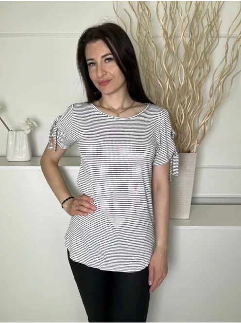 Papaya (M) Fehér Fekete Csíkos, Csónak Nyakú Ujján Megkötős, Rugalmas Anyagú Felső