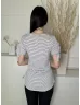  Papaya (M) Fehér Fekete Csíkos, Csónak Nyakú Ujján Megkötős, Rugalmas Anyagú Felső