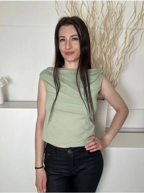 ÚJ F&F (S) Zsálya Zöld Dupla Anyagú, Csónak Nyakú Rugalmas Anyagú Felső