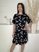 ÚJ Peacocks (M) Fekete Fehér Virágos, Hátul Nyakban Gombos, Derékban Díszöves Csónak Nyakú, Derékban Szabott Ruha