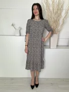  (M) Fekete Barna Apró Virágos, Ujjvégén Megköthető Hátul Nyakban Gombos, Fodros Aljú Ruha