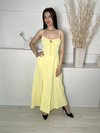   Shein (XS) Sárga Mellnél Megkötős, Szoknyarészben Átlapolt Hátul Darázsolt, Állítható Pántú Ruha