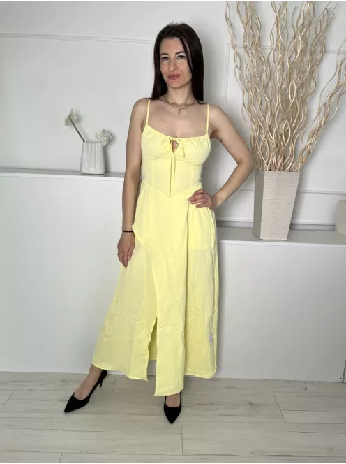 Shein (XS) Sárga Mellnél Megkötős, Szoknyarészben Átlapolt Hátul Darázsolt, Állítható Pántú Ruha