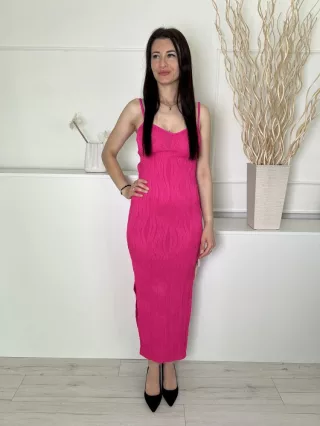   ÚJ Shein (XS) Pink Hátul Fűzős, Anyagában Mintás Oldalt Sliccelt, Pántos Ruha