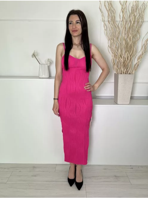 ÚJ Shein (XS) Pink Hátul Fűzős, Anyagában Mintás Oldalt Sliccelt, Pántos Ruha