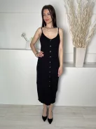 H&M (M) Fekete Elől Díszgombos, Anyagában Bordázott Pántos Ruha