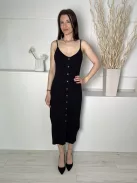 H&M (M) Fekete Elől Díszgombos, Anyagában Bordázott Pántos Ruha