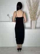 H&M (M) Fekete Elől Díszgombos, Anyagában Bordázott Pántos Ruha