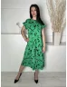   New Look (S) Zöld Fekete Mintás, Fodros Ujjvégű Derékban Szabott, Kerek Nyakú, 100% Pamut Ruha