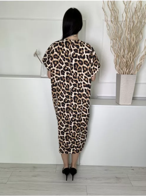 H&M (S) Sárgásbarna Fekete Foltmintás, V Kivágású Bőfazonú Ruha