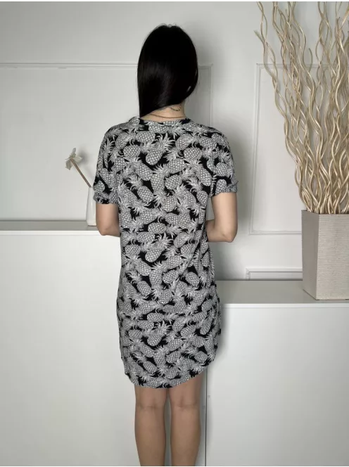 H&M (S) Fekete Fehér Ananász Mintás Elől Díszhajtásos Ruha