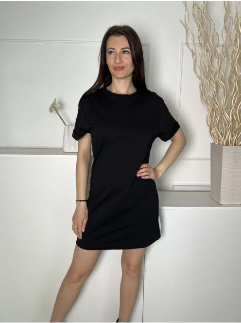 H&M (S) Fekete Felvarrt Ujjvégű Kerek Nyakú, 100% Pamut Ruha