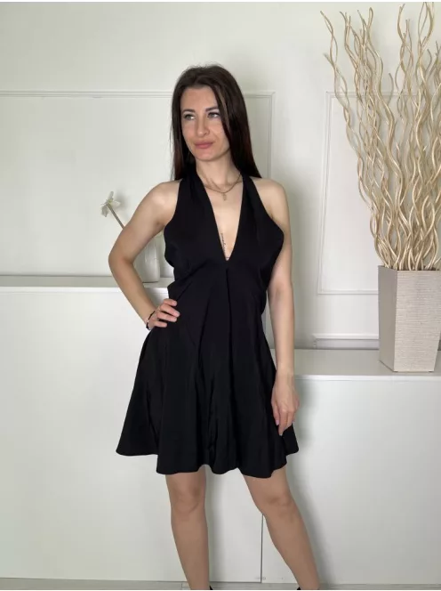 ÚJ H&M (S) Fekete Hátul Nyakban Megkötős Oldalt Cipzáros Ruha