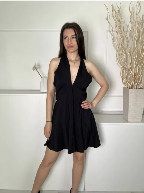 ÚJ H&M (S) Fekete Hátul Nyakban Megkötős Oldalt Cipzáros Ruha